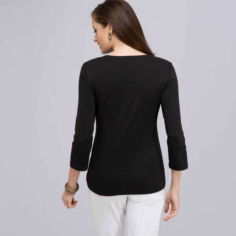 七分袖 V ネックトップス, ブラック, large image number 1